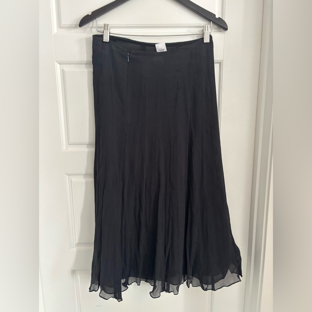 Vintage Jones New York 100% Silk Midi Skirt Black Pleated Crinkle Size 6 - Picture 5 of 7